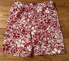 NWT Lands End Men Red Floral Hawaiian Tropical Swim Trunks Board Shorts Medium