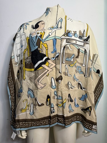 New With Tags Moschino Olive Oyl Popeye Larioseta Brown Beige Blue Silk Scarf - Picture 2 of 4