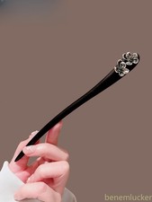 1Pc Vintage Ebony Hairpin with Simple Flowers Paired with Chinese Clothing