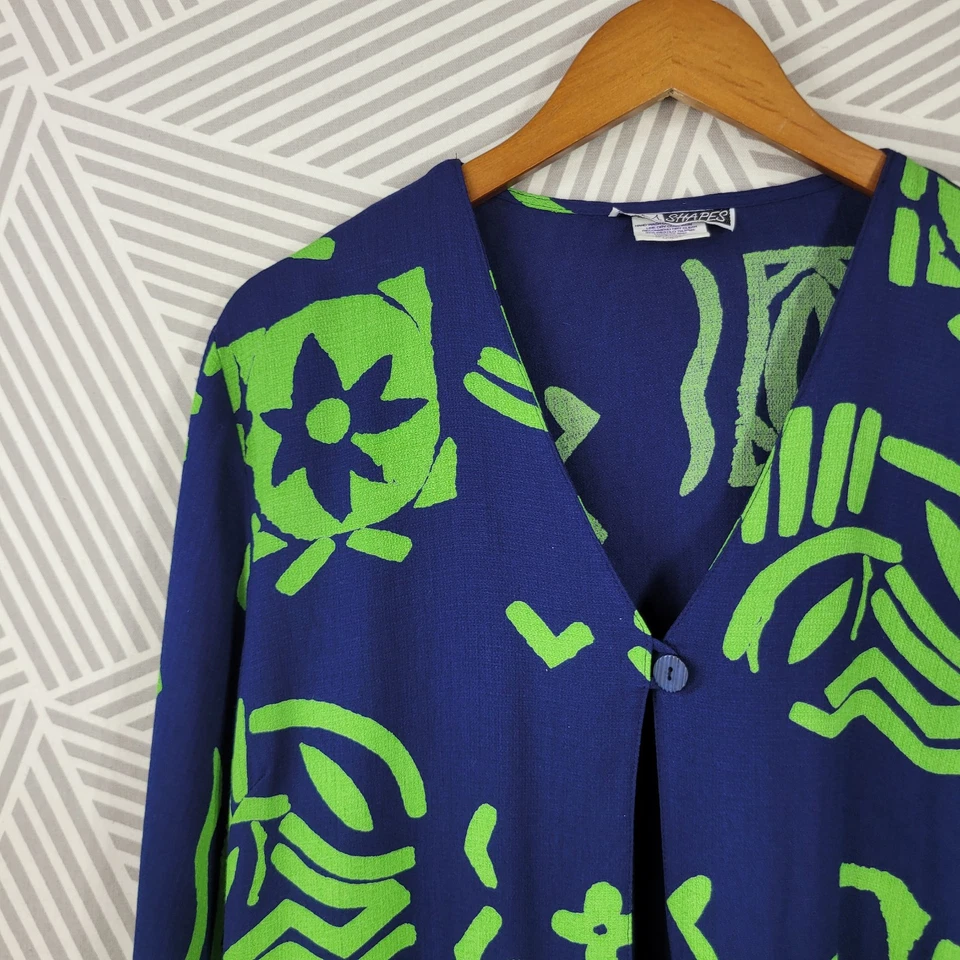 Chaqueta Topper Vintage Talla Grande Encubrimiento Floral Tropical Azul Verde Ligera Foto 3 de 4