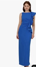 Adrianna Papell Women's Knit Crepe Ruffle Gown Size 14/Cool Cobalt