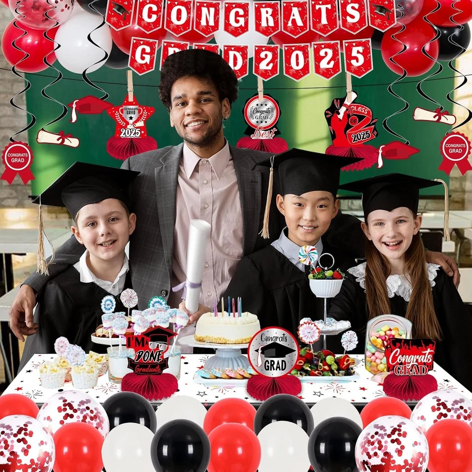 Decoraciones de Graduación Clase de 2025 Decoraciones de Graduación Rojo y Negro Foto 4 de 4