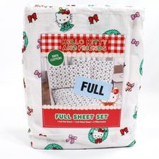 Hello Kitty Christmas Pattern Bows Wreath Full Size Sheet Set White Multi NEW