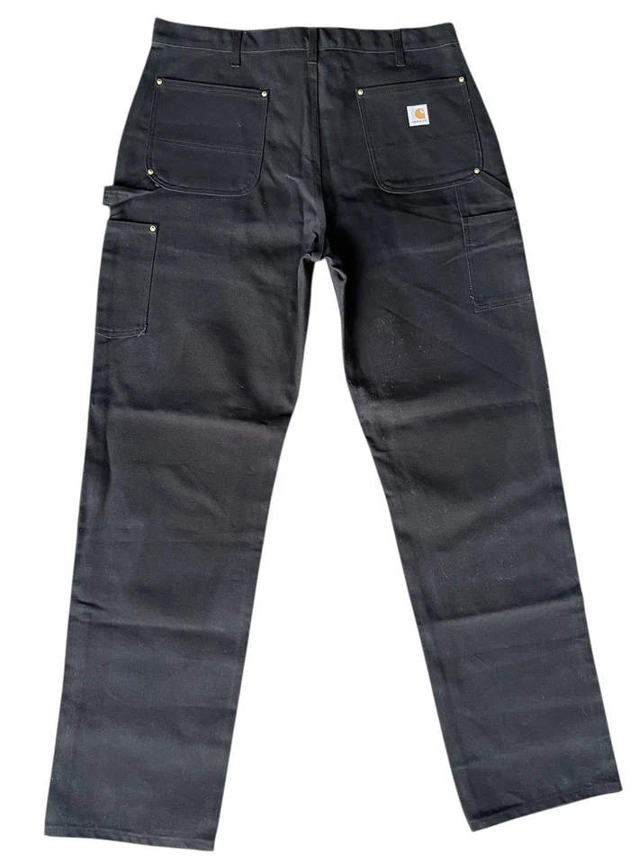 Pantalones de Trabajo Carhartt BO1 NEGRO Pato Doble Rodilla Peto Unión EE. UU. Ajuste 38x34 Foto 2 de 4