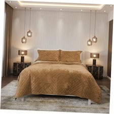 Luxury Velvet Queen Quilt Set, Ultra Soft Lightweight Velvet Comforter Set,