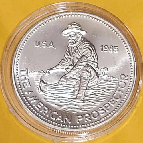 1985 Engelhard 1oz Silver American Prospector Round .999 Fine