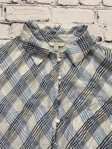Joie Malcah Semi Sheer Blue/ Black Plaid Silk Shirt in Porcelain Women’s M - Picture 8 of 20