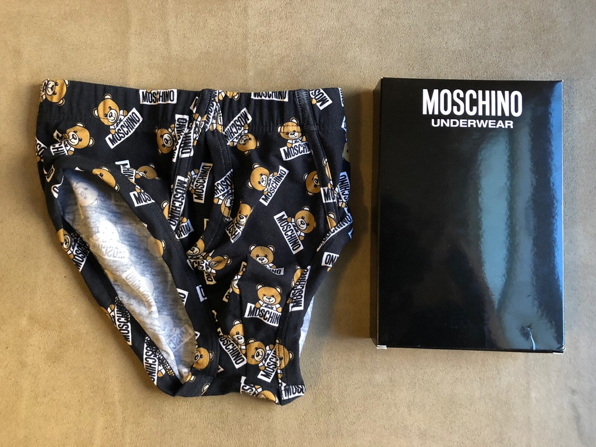 MOSCHINO BLACK BROWN BEAR LOGO PRINT SIGNATURE BRIEF SEXY