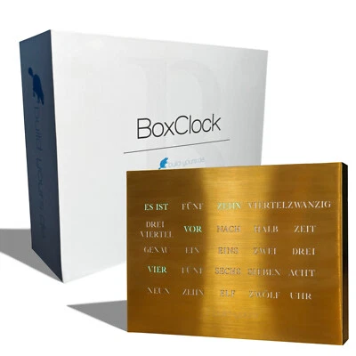 BoxClock Edelstahl Gold - Die Wortuhr für den Schreibtisch - LED Standuhr - Bild 1 von 4