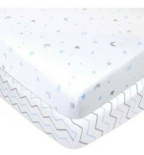 TL Care Playard Sheets Set of 2 blue stars zigzag baby boy cotton jersey 25569