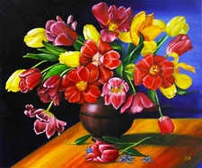 Tulips Bouquet in a vase, oil on canvas Original realism Painting Spring Flowers