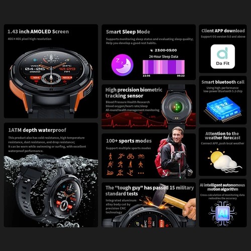 Military Smart Watch for Men(Call Receive/Dial)Rugged Tactical Fitness Tracker - Picture 6 of 7