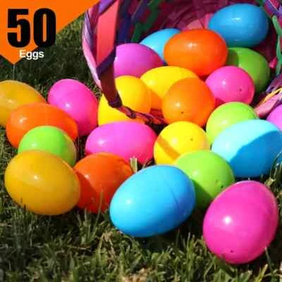 TOMATO BOMB 50 Pack Colorful Plastic Easter Eggs for Egg Hunts Party Favors and Candy