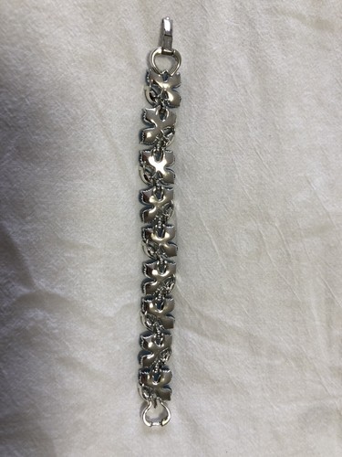 Lisner | Blue Aurora Borealis Rhinestone Silver Flower Link Bracelet Jewlery - Picture 5 of 7