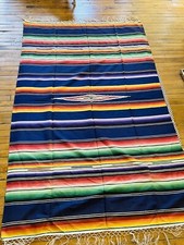 Vintage Mexican Serape Blanket, Woven Stripes, Southwest, Vivid Multi 84  x 50  