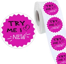 Try Me Stickers,Round New Try Me Grocery Store Food Labels 500/Roll Pink 2 Inch
