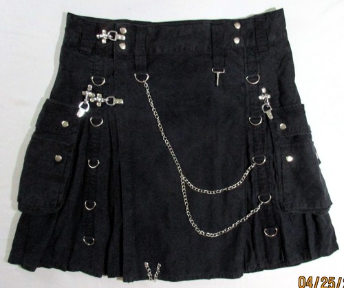 Gonna kilt uomo tasche cargo anelli a D catene nero cotone punk gotico 42" vita - Foto 11 di 23