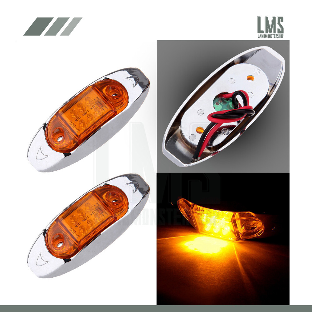 2-Pack 4-Inch Amber Red LED Trailer Marker Lights with 6 Diodes and Chrome Finish