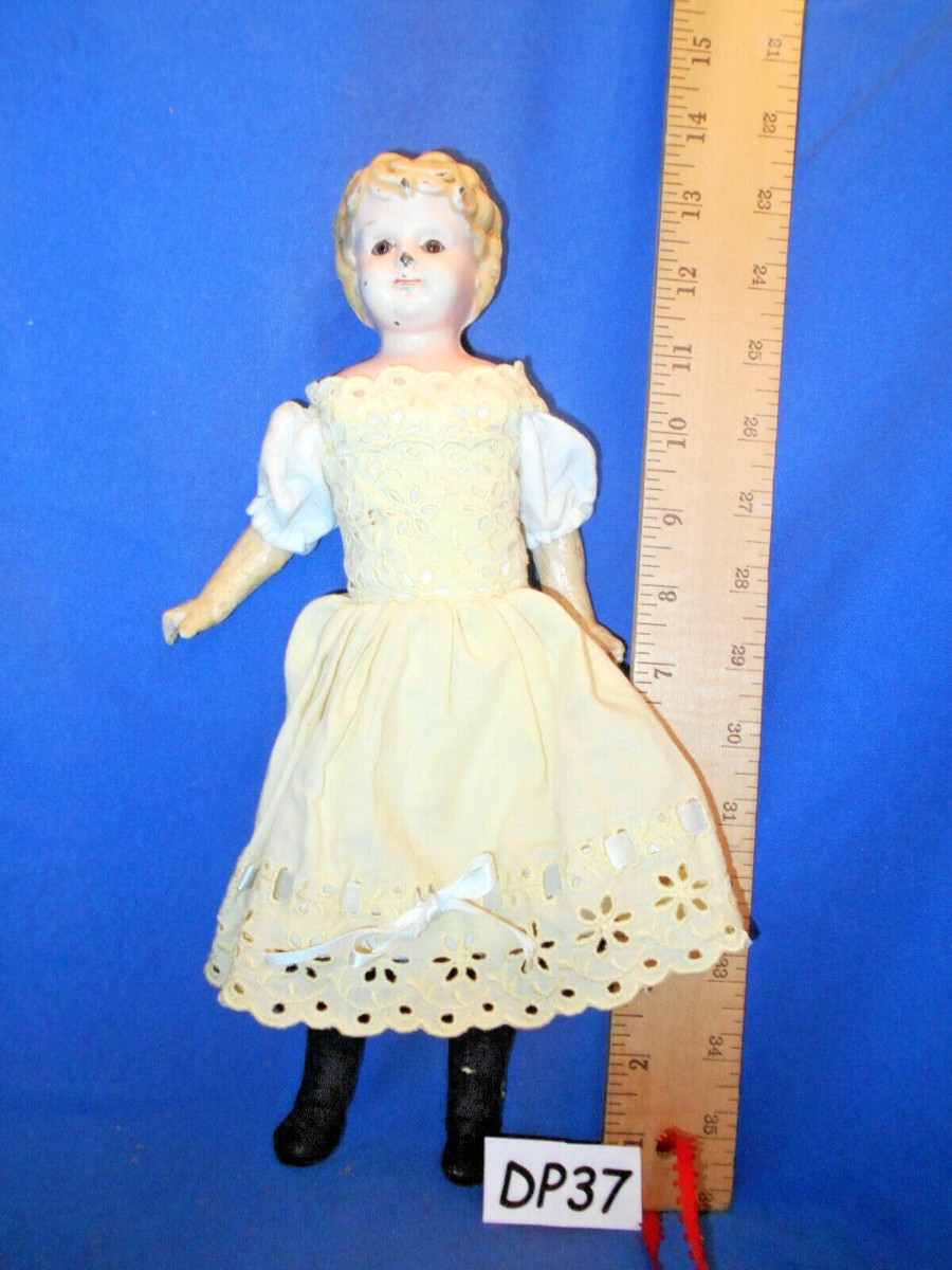 Antique 1890s German Tin Minerva Blonde Doll Glass Eyes w