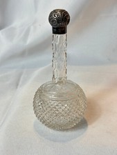 Antique Charles May Perfume Bottle Sterling Silver & Cross Hatch Cut Glass AFB