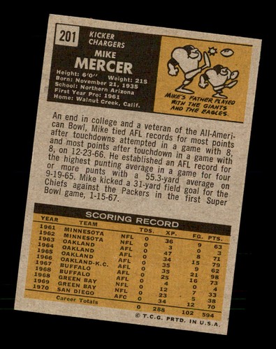1971 Topps #201 Mike Mercer NM-MT - Picture 2 of 2