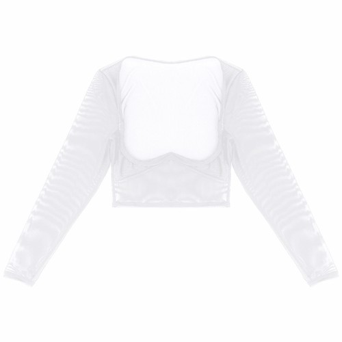 Women See-through Crop Top Mesh Sheer Open Front Long Sleeve T-shirt Tops Blouse - Picture 18 of 42
