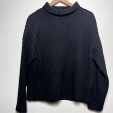 AYR Women Chunky Knit Le Square Sweater XL Black Boxy Extra Fine Merino Wool