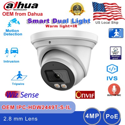 Dahua Wizsense OEM Smart Dual Light ColorVu+IR 4MP IP Camera IPC-HDW2449T-S-IL