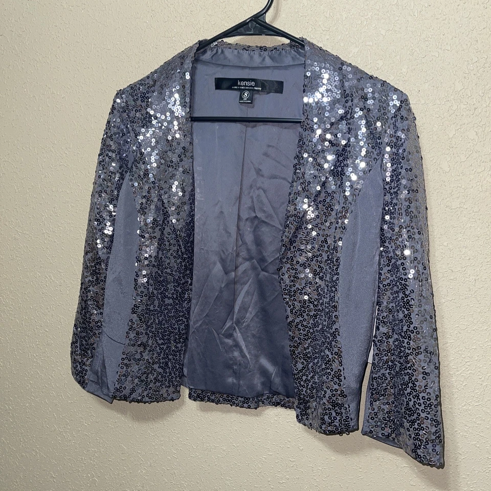 Kensie SHORT SEQUIN GRAY Blazer Size Small NEW $118 - Image 3 of 4