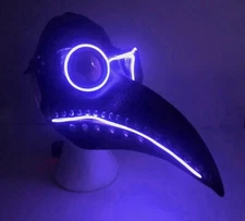 SteamPunk Plague Doctor Mask Halloween Bird Beak Crow Latex Mask LED PURPLE
