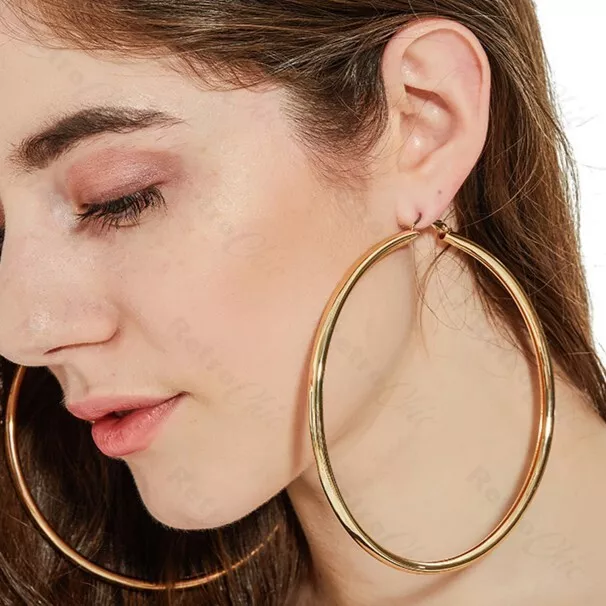 HUGE 10cm 12cm GOLD SILVER fashion BIG plain MASSIVE HOOPS large