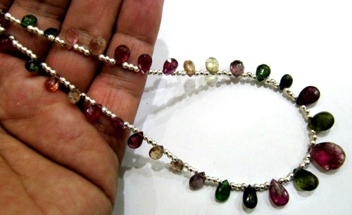 Collana a forma di pera sfaccettata multi tormalina naturale da 4x6mm a 9x12mm 16 pollici - Foto 4 di 5
