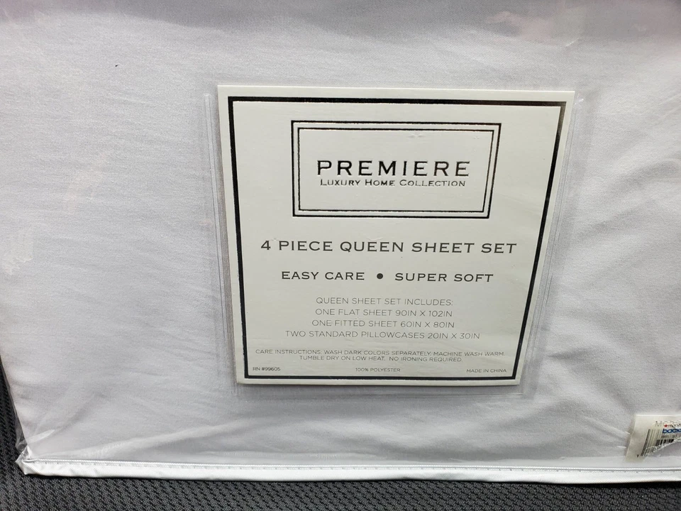 NUEVO Juego de sábanas Premier Luxury Home Collection Queen White de 4 piezas Foto 2 de 4