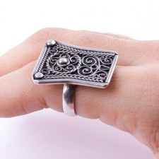 Moroccan Ring Tuareg Handmade Silver Traditional Bohemian Berber Ring Size 8.5