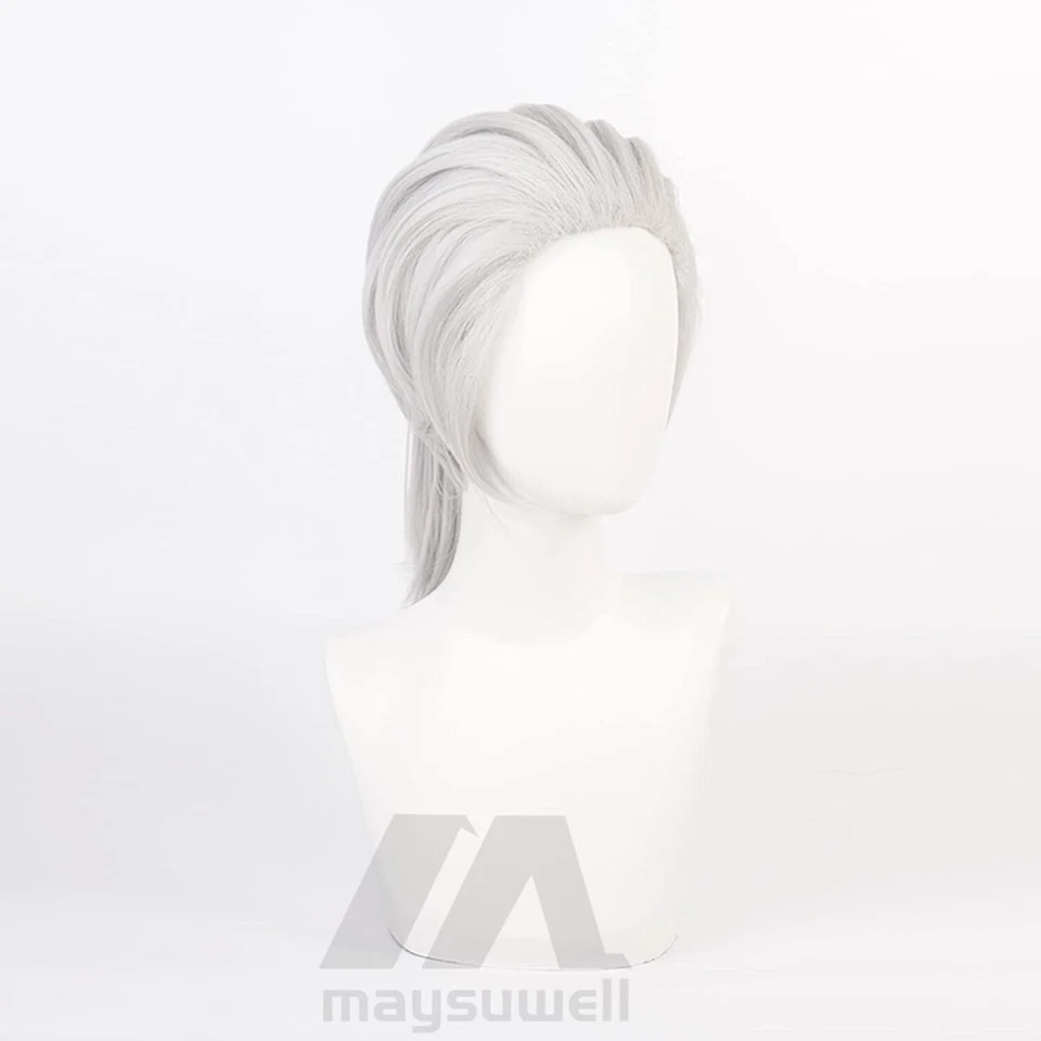 Peluca de anime Demon Slayer Uzui Tengen Cosplay Pelucas para hombres Mujeres Cabello corto gris Foto 2 de 4
