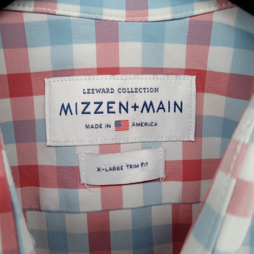 Mizzen+Main Shirt Mens XL Blue Pink Ginham Check SLeeward Performance