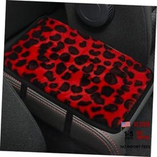 Leopard Print Car Center Console Cover, Fluffy Soft Car Arm Rest Red