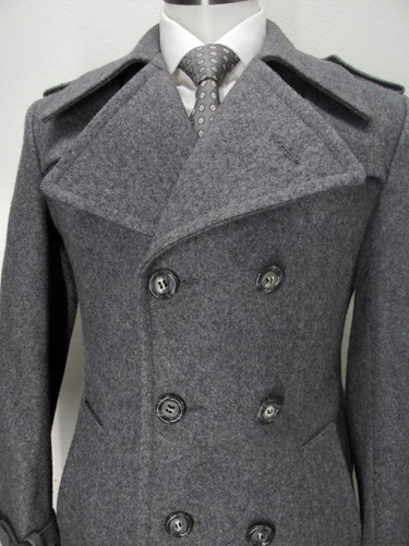 SMALL GUY vintage NOS Mac-Mor Weatherman gray wool DB overcoat sz 36 stunner T34 - Picture 4 of 12