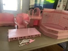 Vintage Huge Lot 1986 Pink Sweet Roses Barbie Shower, Couch, Vanity Runway Etc