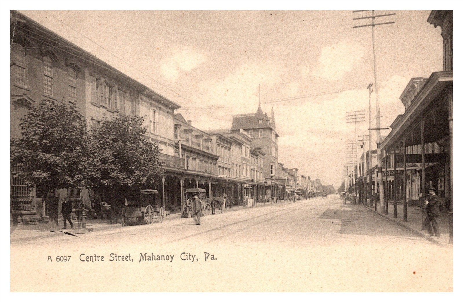 Centre Street Stores Horse Wagons Mahanoy PA C1900s Postcard AH9