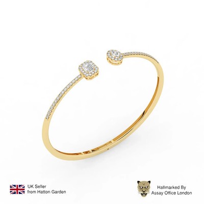 Labgrown Smaragd & Ovalschliff Diamanten Armreif 9K Gelbgold 1,40 ct