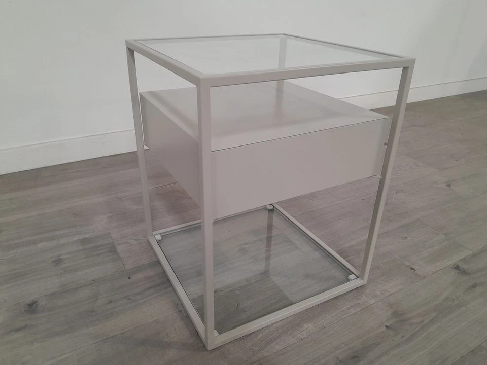 DFS Divario Warm Beige Metal & Glass Side Table RRP £199