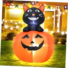 4FT Black Cat Halloween Pumpkin Inflatable Decoration 4FT Smiling Pumpkin Cat