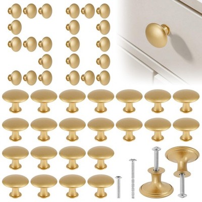 MLYNZXJSY 50 Pack Gold Round Cabinet Knobs 1-1/6 Inch (30mm) Drawer Knob Bulk Se
