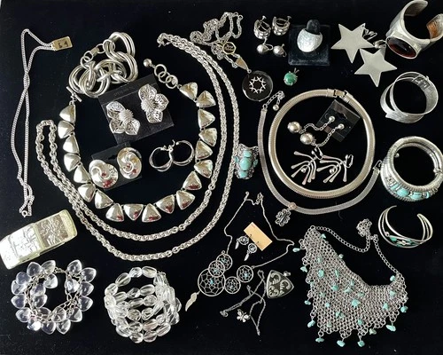 Vintage Silver tone & Sterling jewelry lot Boho Monet Anne Klein Judy Lee lbs