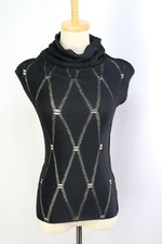 Authentic ISSEY MIYAKE me Black Pleats High Neck Sleeveless Top 124 7453
