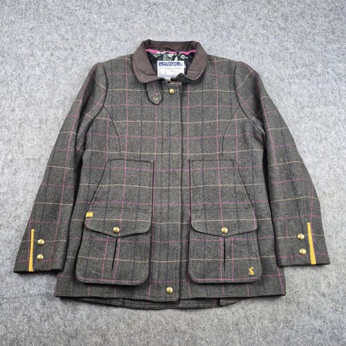 Joules Coat Womens UK 16 Grey Tweed Check Quilted Fieldcoat Country Outdoor