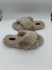 Rachel Roy Beige Faux-Fur Crossband Slippers Women's Medium 7-8