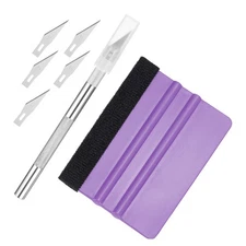 1set Vinyl Squeegee Felt Edge Fabric Scraper with Craft Knife, Purple