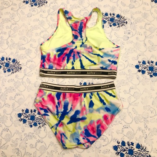 JUSTICE Girls Swimsuit Tankini Swim Tank Bikini Size L 12/14 Tie Dye Zip - Picture 16 of 17